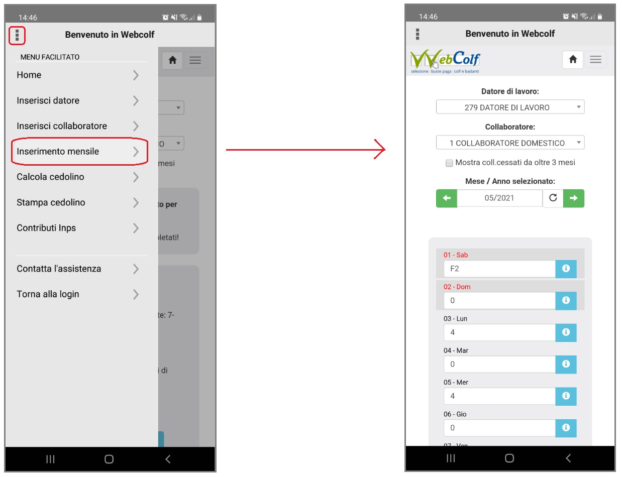 Inserimento mensile da app Inserimento mensile da app